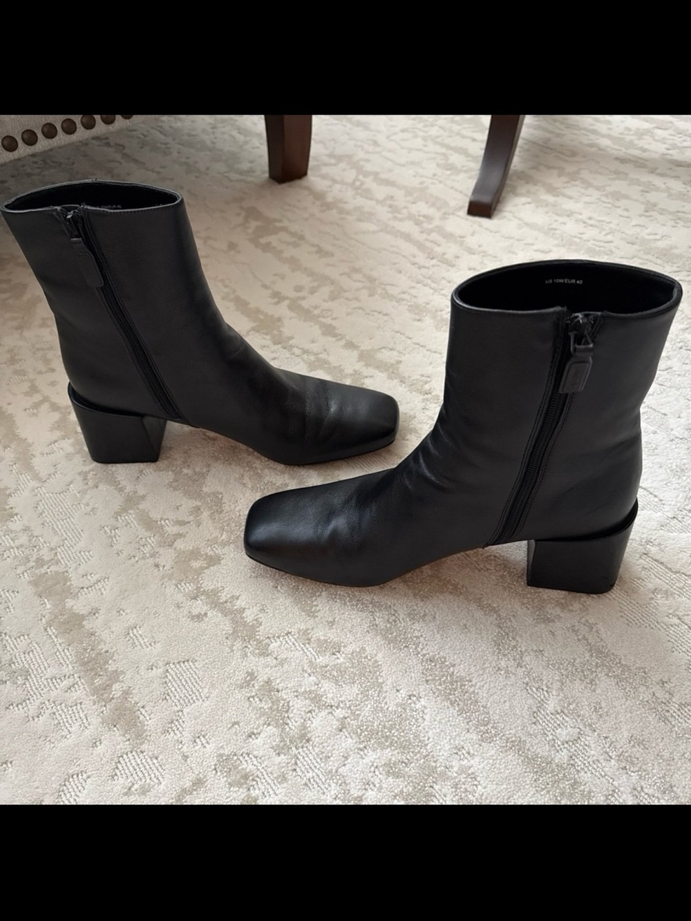 Vince Black Leather Square Toe Ankle Boots Block Heel Size 10